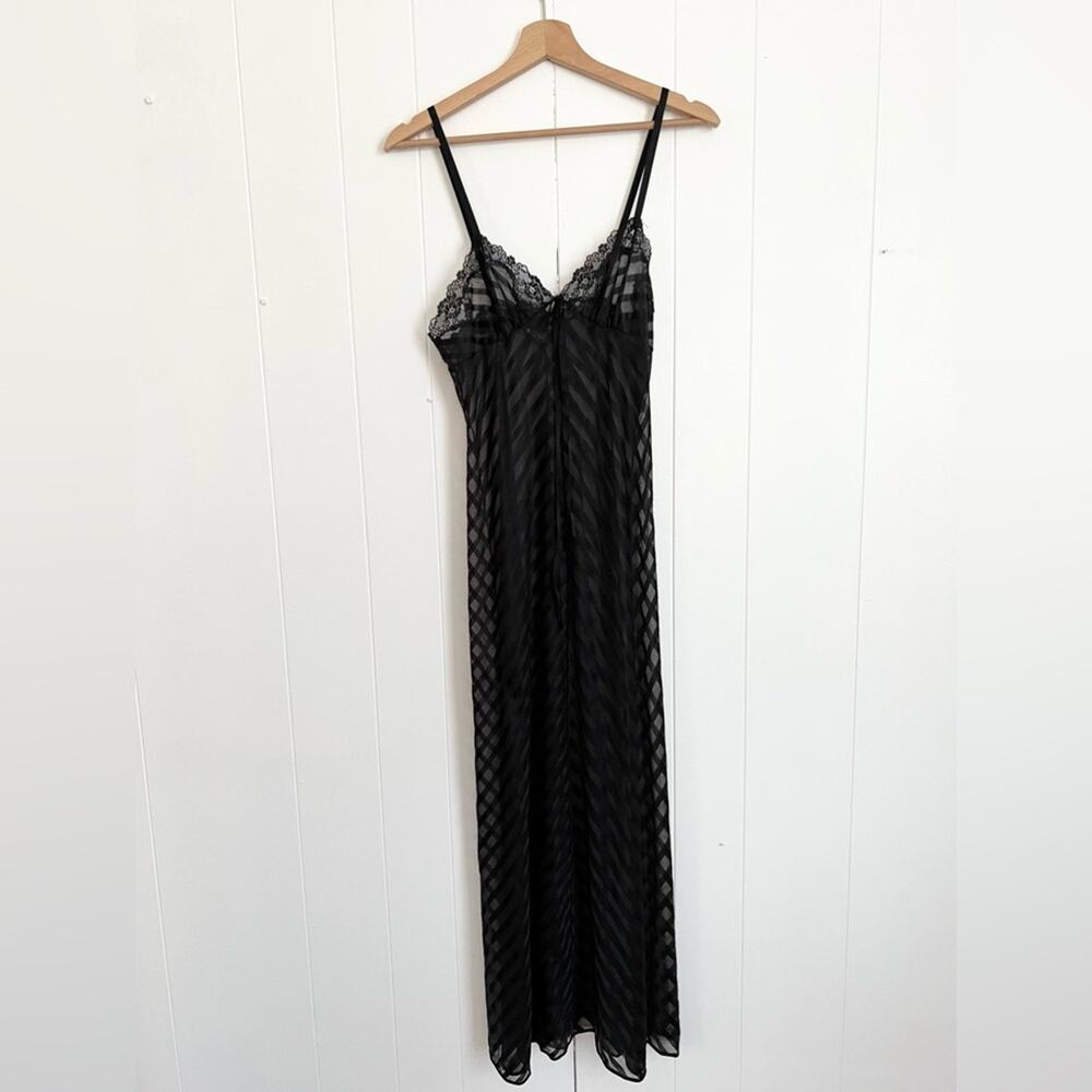 Vintage black nightgown night dress stripe goth punk layered moto bikercore - Picture 1 of 7